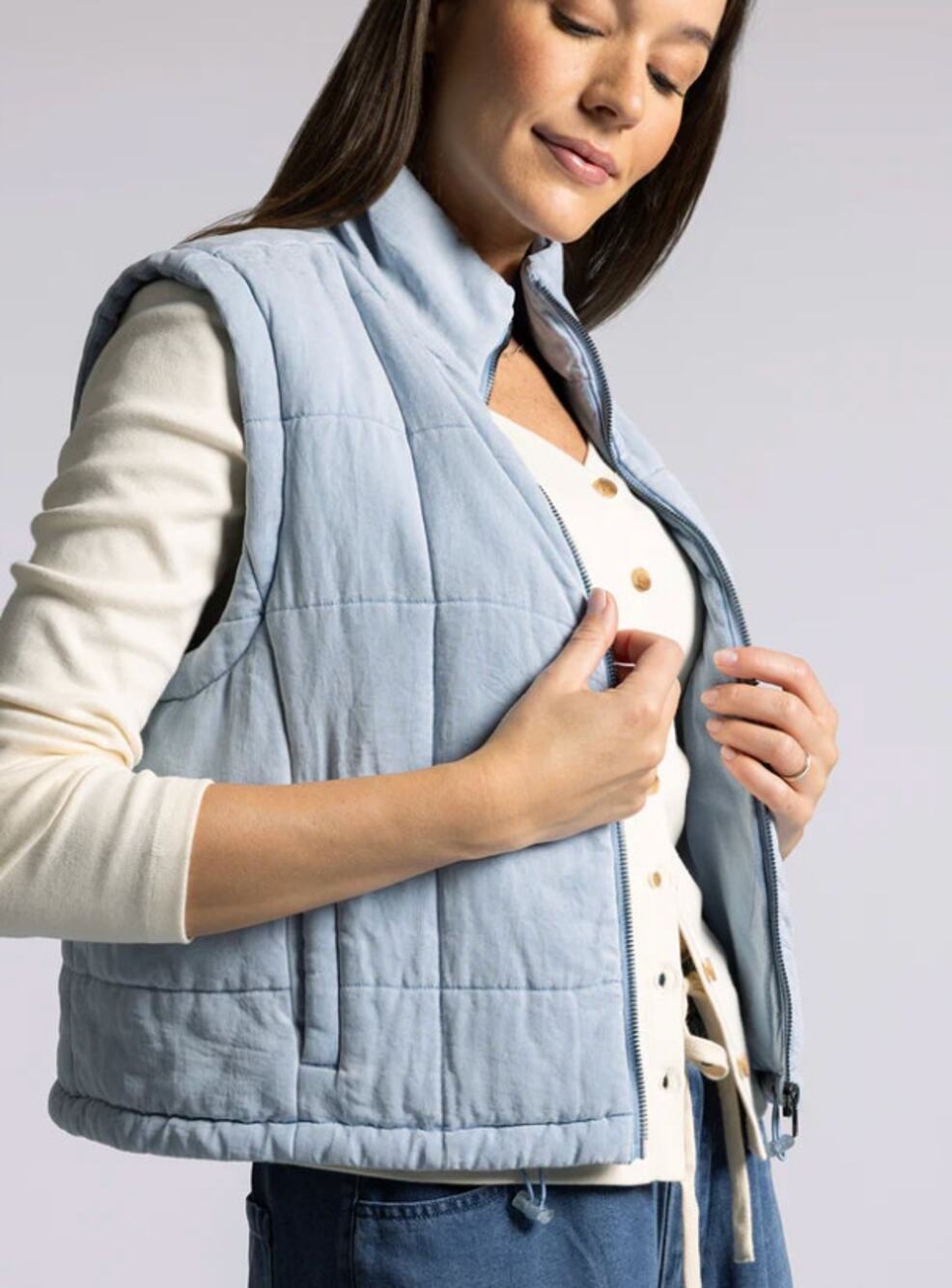 Thread & Supply Quilted Vest Oversized Small Powder Blue